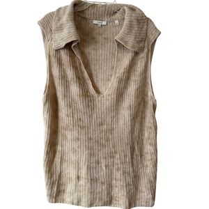 Vince Women's Cream Wool Cashmere V-Neck Collared Vest in Size‎ L